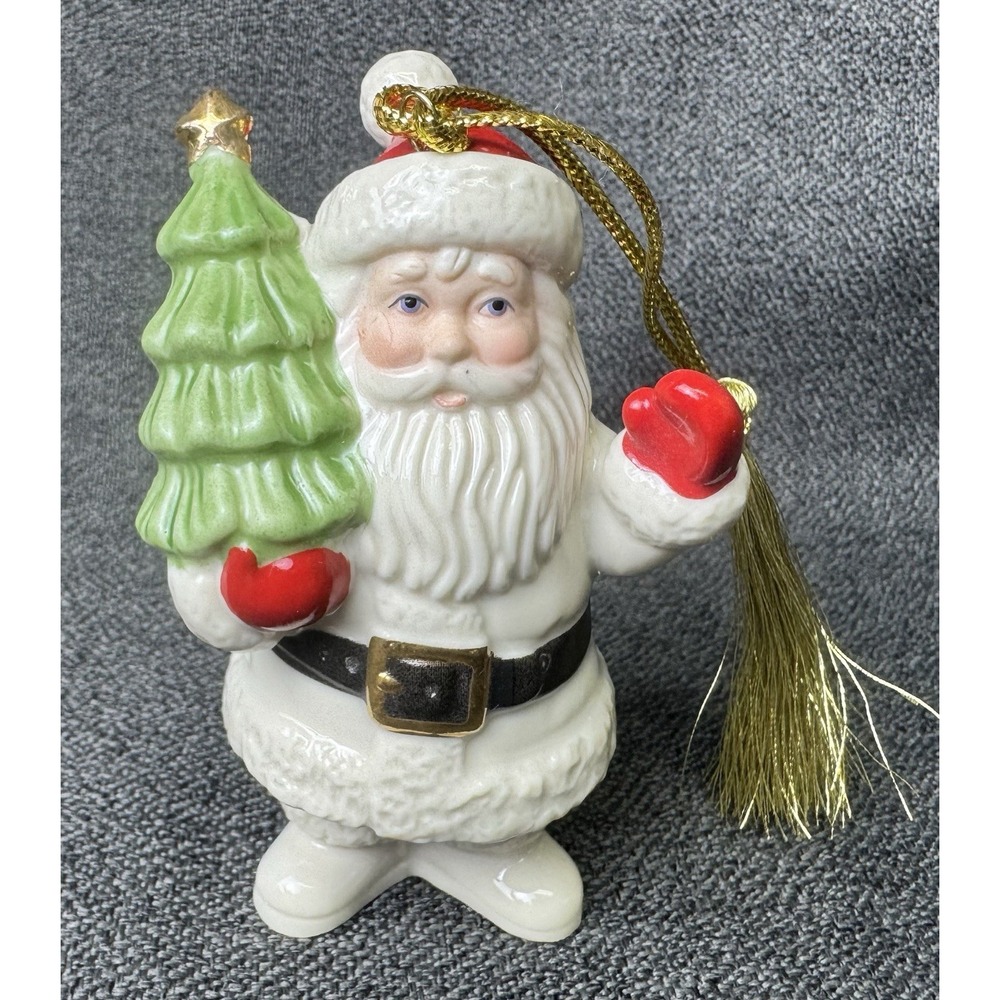 Lenox Porcelain Santa With Tree Christmas Ornament With Box 3" Tall